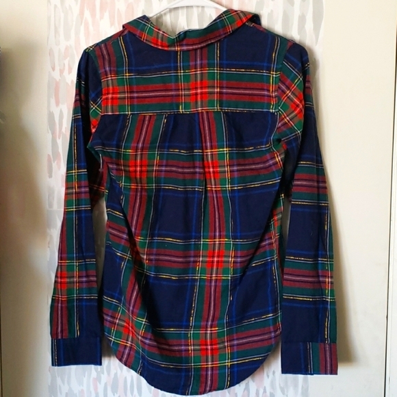 SO Perfect Shirt in Blue and Red Plaid with Golden Metallic Thread Size XS - Picture 2 of 8